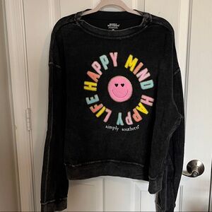 Simply Southern Black Sweater with Colorful Happy Design